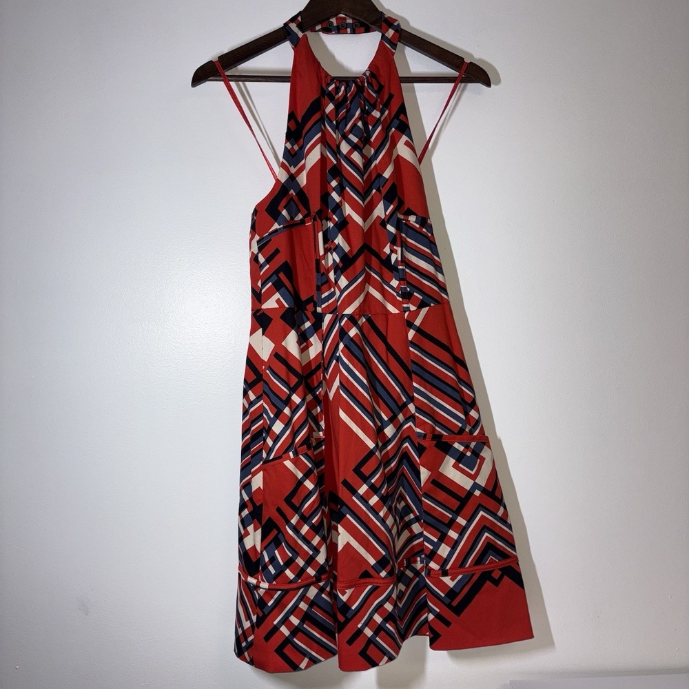 Jessica Simpson Halter Midi Dress Sz 10 July 4th Geometric Sleeveless Summer